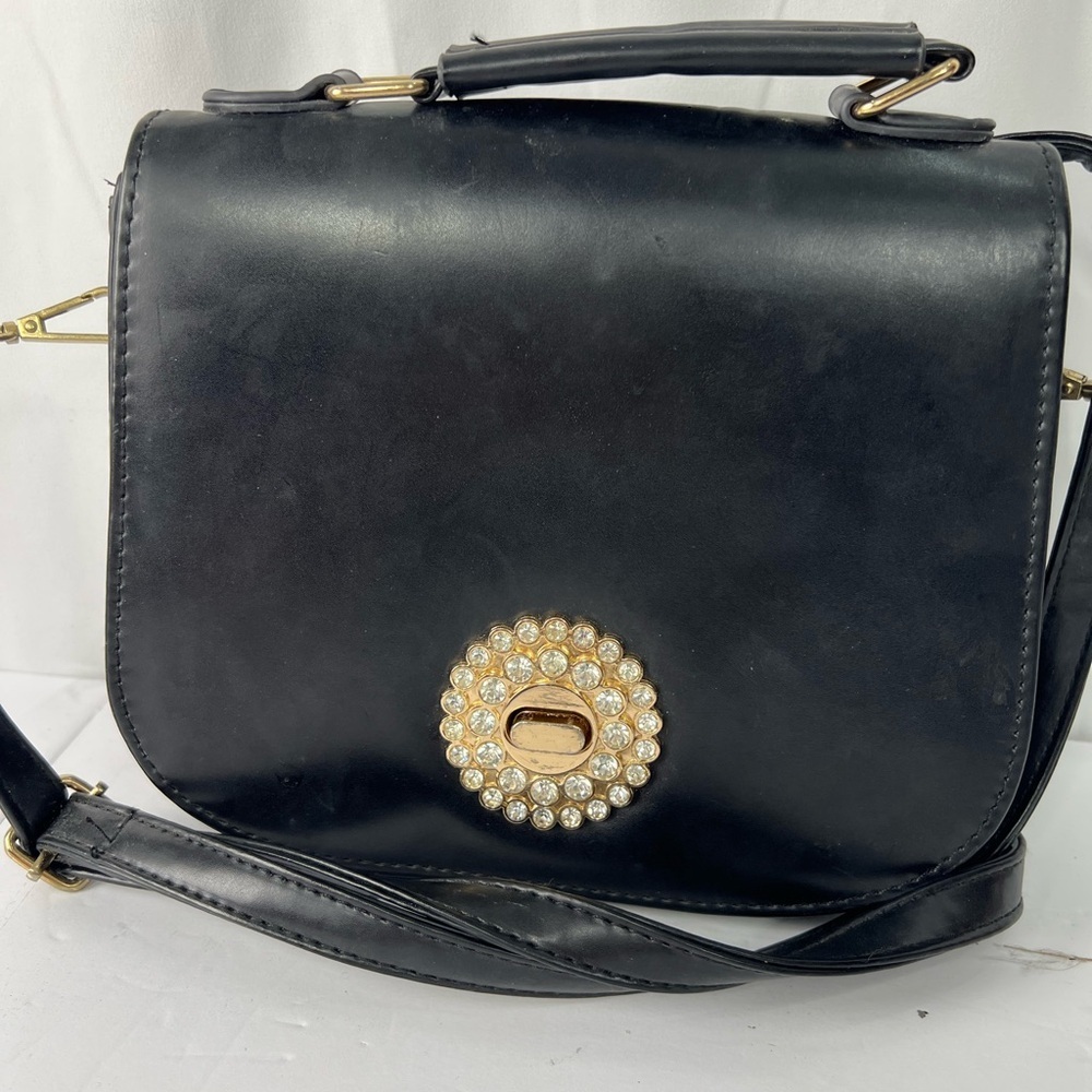 Chic‎ Black Crossbody Bag with Gold Embellishment